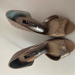 Nina Metallic Rose Gold Glitter Open-Toe Heels